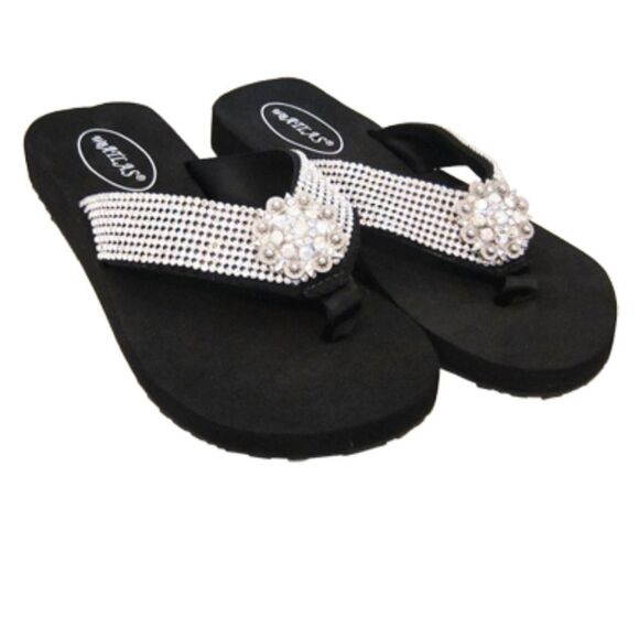 KRISTEN!S KLOSET CRYSTAL FLIP-FLOP GLITZY WOMEN'S WEDGE SANDALS - Picture 1 of 14